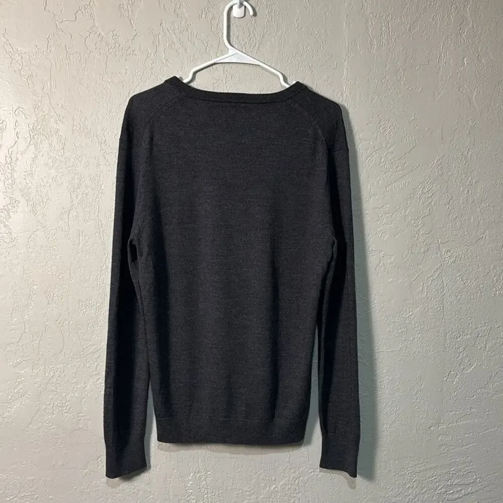 J. Crew Dark Grey Merino Wool V-Neck Sweater Classic Knit Men’s Sweater Size M